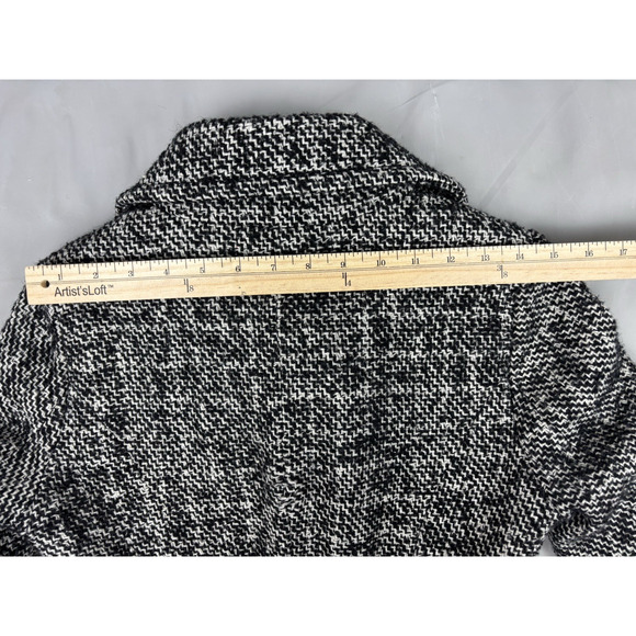 EXPRESS Wool Blend Tweed Trench Coat Pea Coat Womens Small Black & White Plaid - Picture 11 of 14